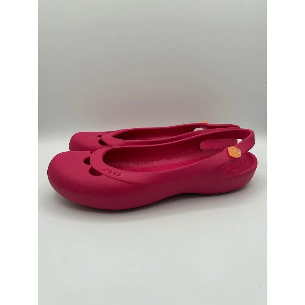 Crocs Shayna Women Sz 11 Pink Mary Jane Slingback Flat Shoes Comfort Clogs